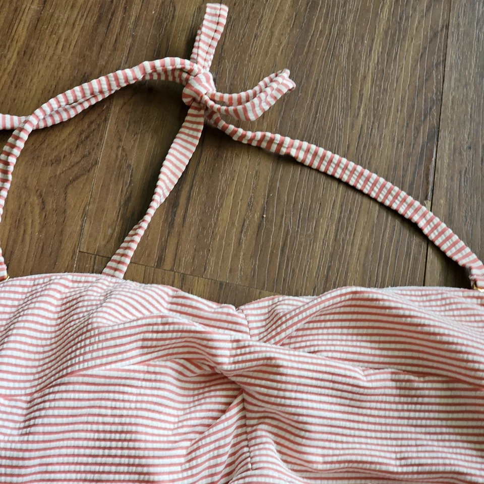Traje de baño para mujer Lauren Ralph Lauren talla 10 Searsucker rojo coral blanco rayas Foto 3 de 4