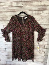🔥 NWT Calvin Klein Crinkle Chiffon Floral Print 3/4 Bell Sleeve Women’s Size 14