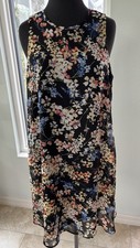 Vtg Tommy Hilfiger Women's Black Floral Sleeveless Dress Sheer Voile w/ Lining 8