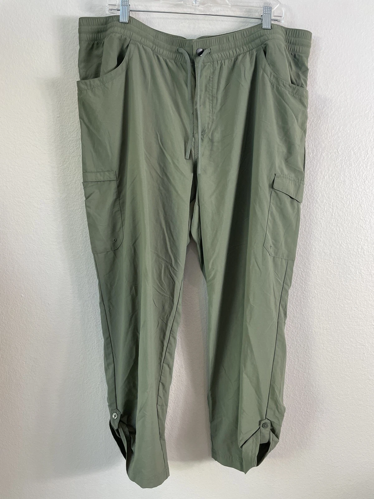 Columbia Pants Mens 2XL Green Lightweight Cargo Outdoor Hiking Roll Up Nylon
