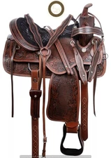 Western Barrel Leather Horse Saddle Full Tack Set. Size-10"-18" inch