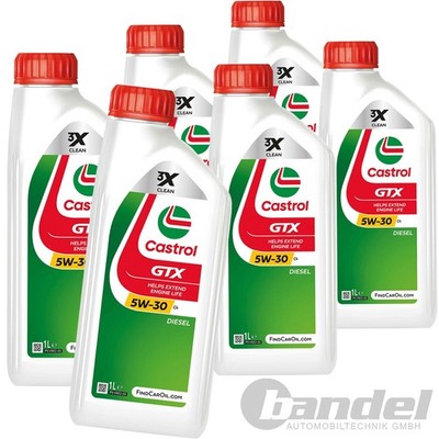 6x1L CASTROL GTX 5W-30 C4 MOTORÖL passend für MB 226.51 RENAULT RN 0720 ACEA C4
