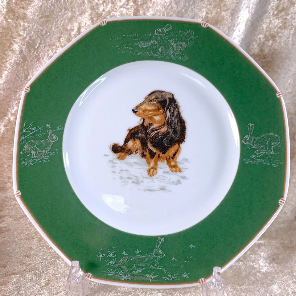 Juego de 2 vajilla de porcelana para perro Teckel de pelo largo plato de postre Hermes con caja Foto 3 de 4