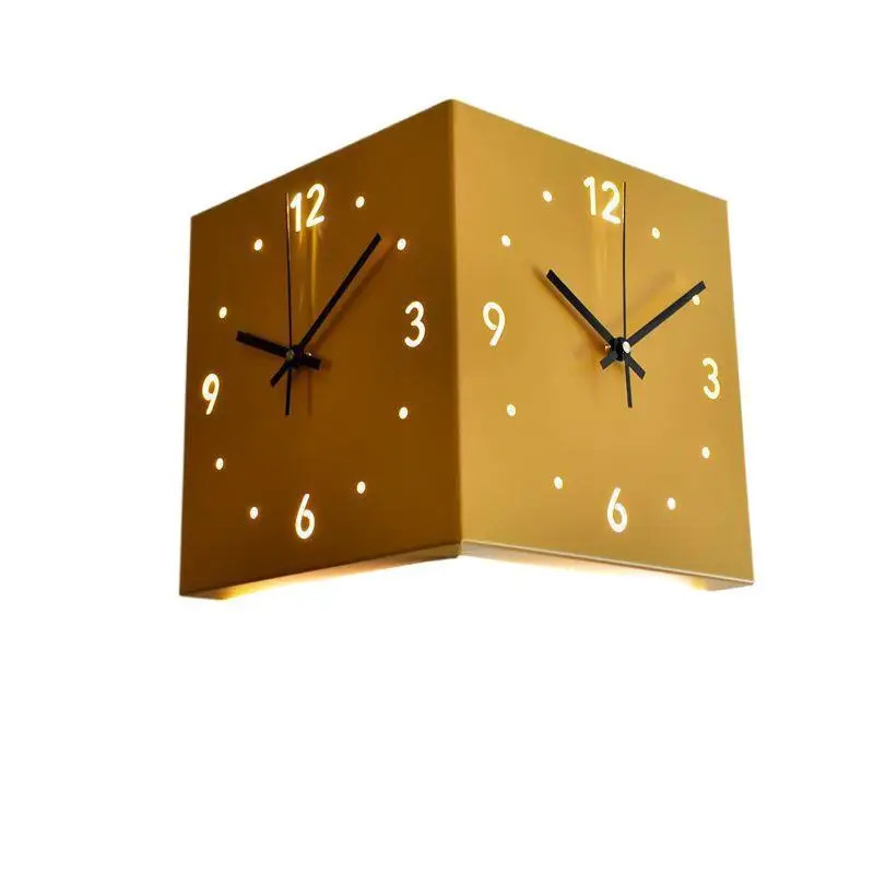 Double-Sided Corner Wall Clock Silent Quartz Home Decor Living Room Bedroom
