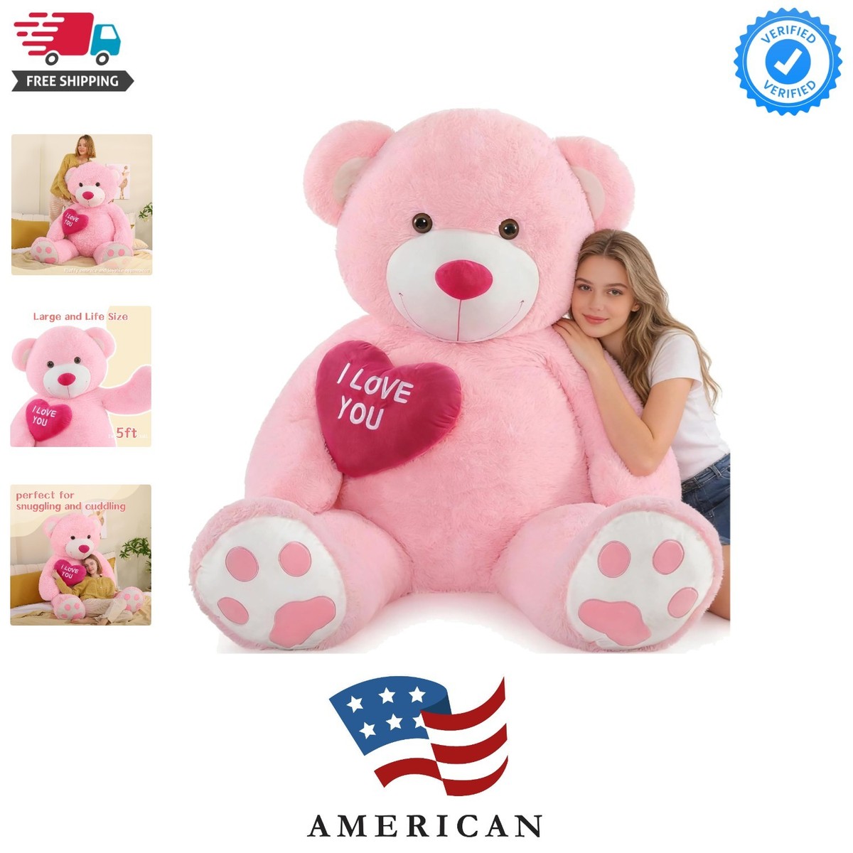 Giant Teddy Bear 5Ft with Heart, Large Valentines Day Stuffed