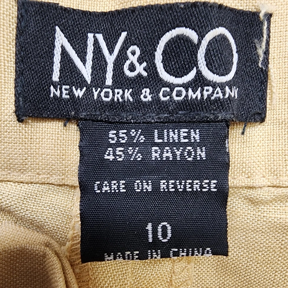 Vintage NY&CO Pants Womens 10 Yellow Khaki Linen Blend High Rise Straight Leg - Image 4 of 4