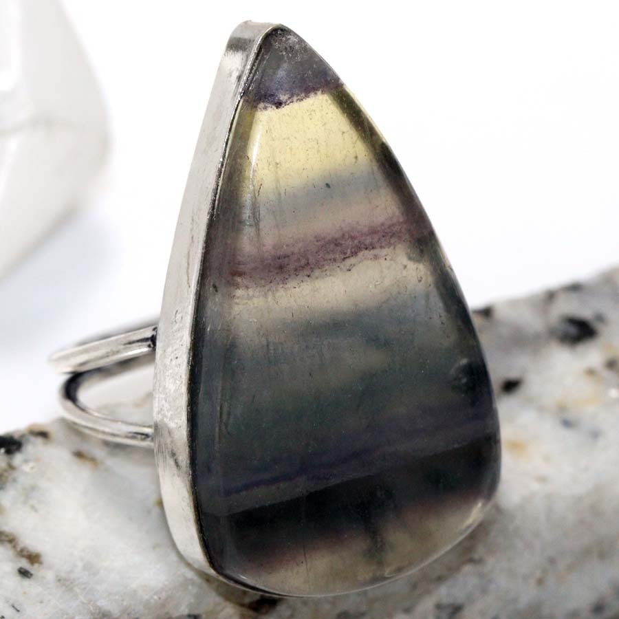 Rainbow Fluorite 925 Silver Plated Gemstone Ring US 9 Trendy Fashion Jewelry