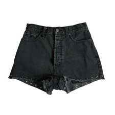 Abercrombie and Fitch Grommet Hem High Rise Jean Shorts Washed Black Womens 24