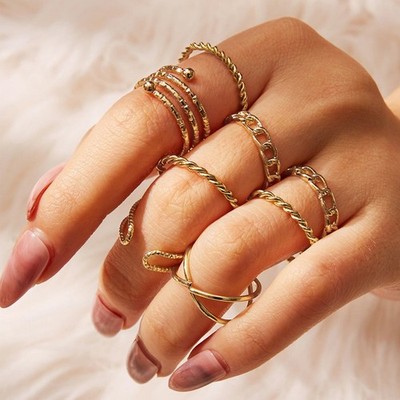  8 Stück Kreative Knöchelringe Set Vintage Golden Crossed Rings Stapelbare