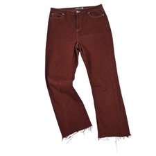 ​MINT VELVET Nevada Wide Leg Crop Jeans Raw Frayed Hem Brown Trousers 14R