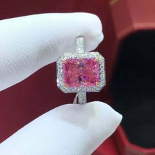 4CT Cushion Cut Lab Created Sapphire Halo Engagement Ring 14K Yellow Gold Plated