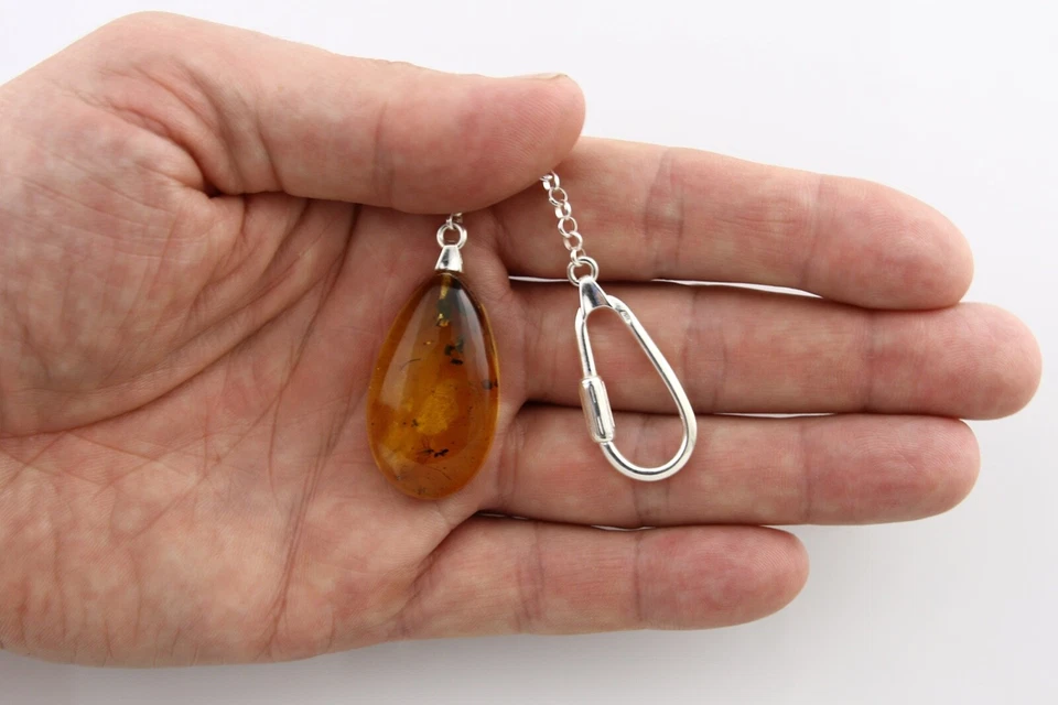 8 Fossil INSECTS Genuine BALTIC AMBER Drop Silver KEYRING KEYCHAIN 9.5g 211103-4 - Image 4 of 4