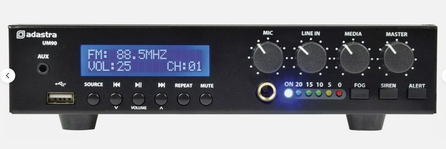 Adastra 953.179UK 90W Compact Mixer Amplifier 100V/8R w/ USB/FM/BT, Black, -UM90