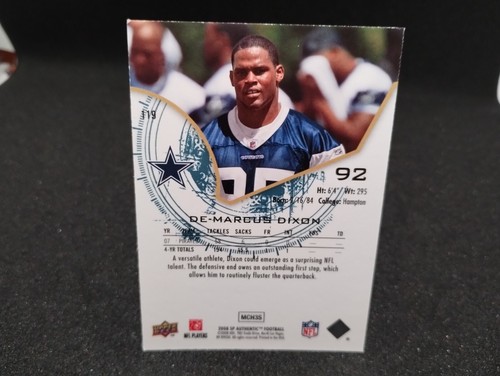 Marcus Dixon Cowboys 2008 SP Authentic Football Rookie Authentics RC /1399 #119 - Picture 2 of 2