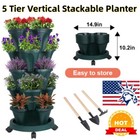 Vertical Planter 5 Tier Stackable Planters with Wheels & Tools Garden Tower Pot