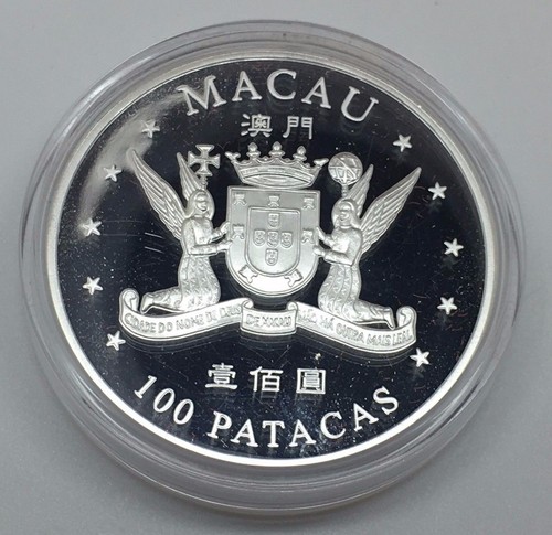 1999 macau 100 patacas silver cameo plated 24k gold coin box &