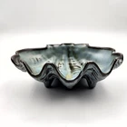 Vintage Frankoma Nautical Clam Shell Footed Dish Pottery T9 Tiki Moss Blue 2.5"