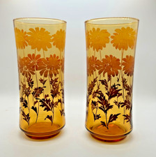 Two vintage (1970s) Libbey Amber Glass Daisy tumblers like new
