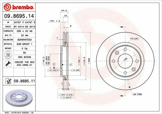 COPPIA DISCHI FRENO BREMBO ANT FOR CITROEN C3 III PLURIEL HB  14 16