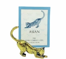 Franklin mint Curio cabinet Cat figurine kitten sculpture COA Brass Asian Gold 
