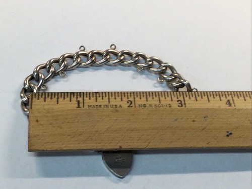 VTG - CHAIN LINK & HEART LOCK CHARM - 7 3/4 “ STERLING BRACELET (V406) - 第 6/6 張圖片