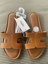 CAPELLI Women's Flat Sandals Flip-Flops Brown Faux Leather Size 6