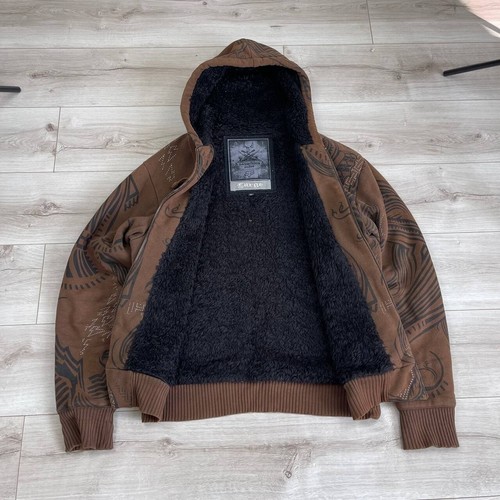Fox Racing Sasquatch Hoody Brown Full Zip Hoodie Large Faux Fur Lined Tribal SzL - Picture 7 of 9