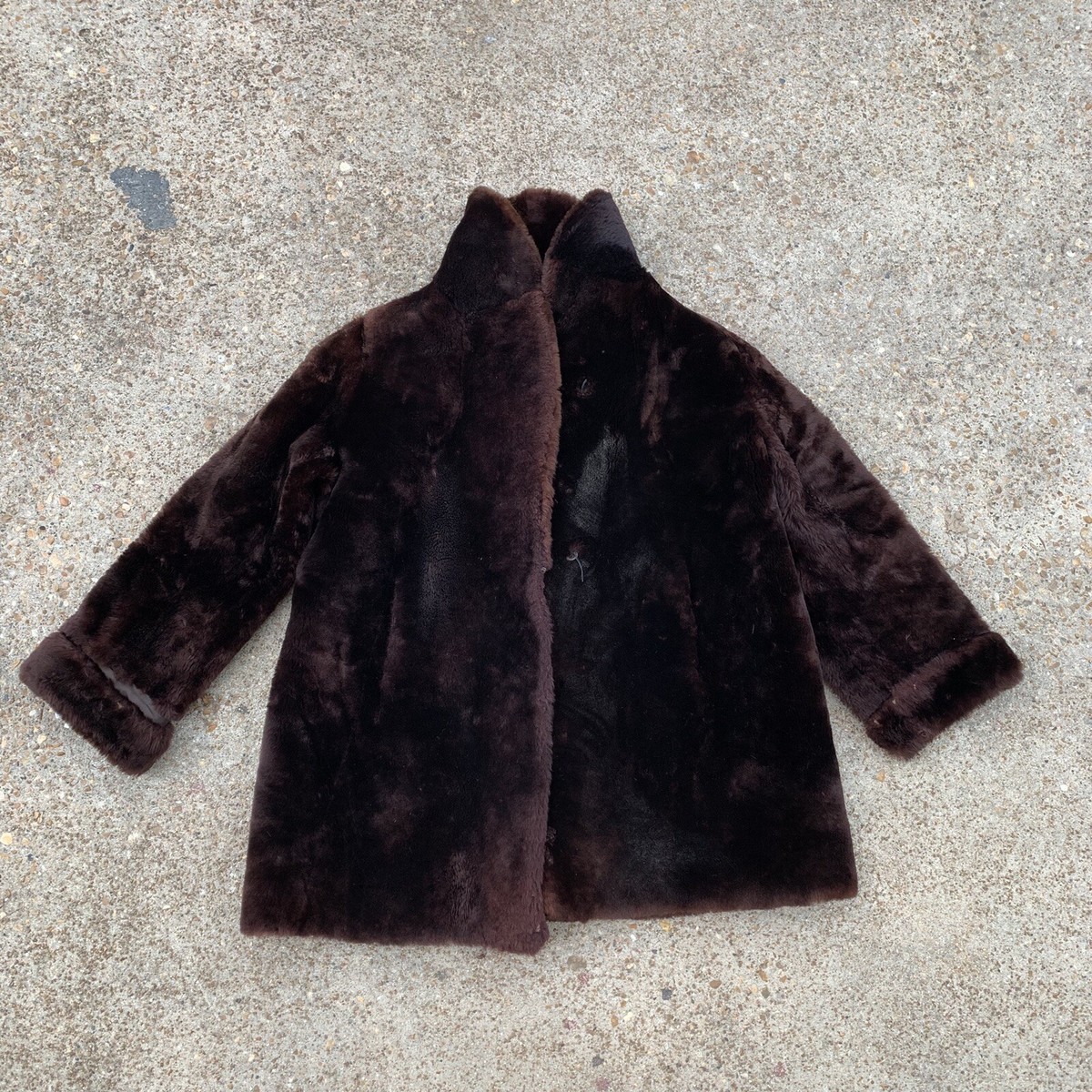 FAUX FUR COAT - Vtg 60s Simulated Brown Mink, Fits Women's LARGE