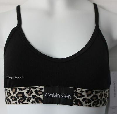 NWT Calvin Klein QF5461 Animal Logo Microfiber Wireless Racerback Bralette Black