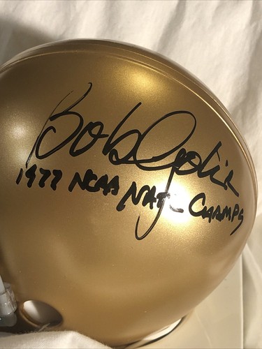 Bob Golic FIRMADO NOTRE DAME LUCHA IRLANDÉS MINI CASCO 1977 CAMPEÓN NACIONAL B - Imagen 2 de 4