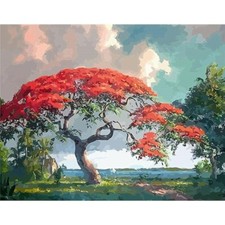 Paint By Numbers Adults kids Red Tree In Desert DIY Painting Kit 40x50CM Canvas