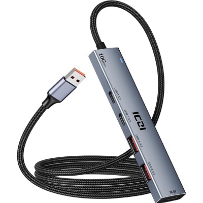 USB Hub 3.2 4 Port Adapter mit 10 Gbps & 120 cm Kabel   Kompatibel für Mac & PC