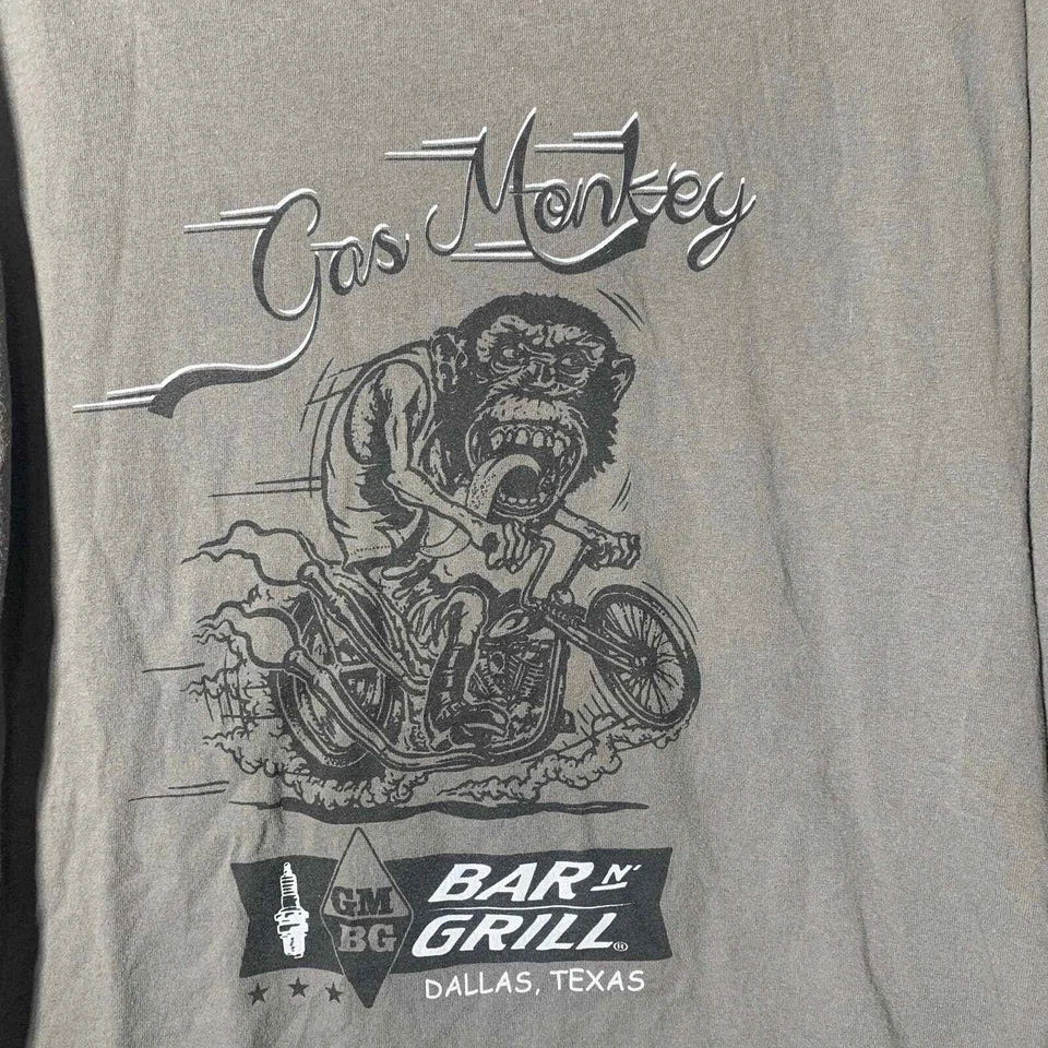 Camisa GMBG Gas Monkey Bar N Grill Para Hombres Grande Gris Mangas Largas Gráfico Motociclista Foto 2 de 4