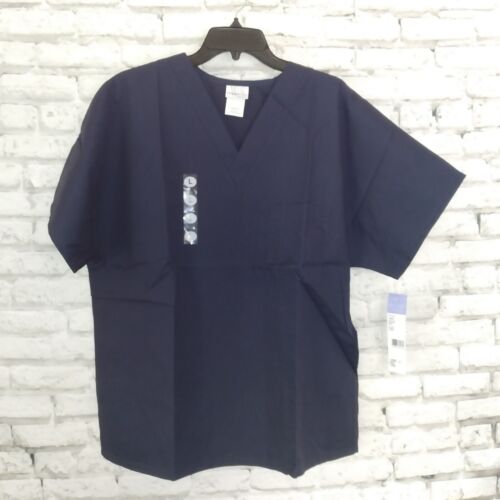 White Swan Fundamentals Scrub Top Unisex Large Blue V Neck Pocket Short Sleeve
