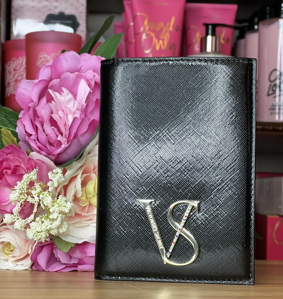 Victoria's Secret Jewel Metallic Passport Case Black ID Credit Card Holder,  Rare