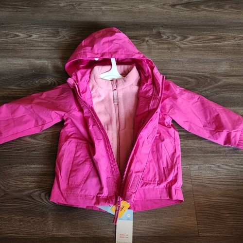 NEW Toddler Girls 18 month Cat & Jack Toddler 3-in-1 Pink Colorblock Rain Jacket - Picture 4 of 5