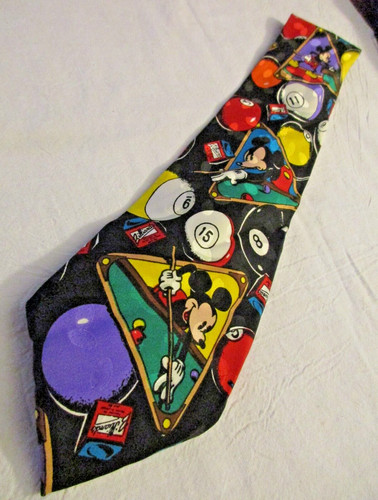Mickey Inc Disney Mickey Mouse Playing Billiards/Pool Novelty 100% Silk Necktie