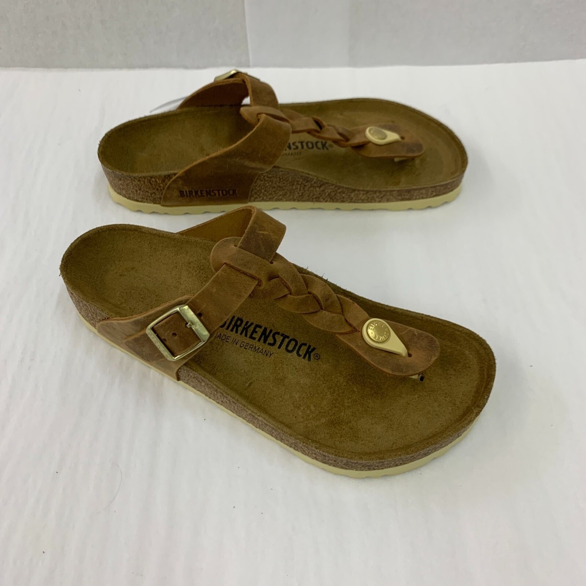 Birkenstock New w/ Box Gizeh Braided Cognac Oiled Leather
