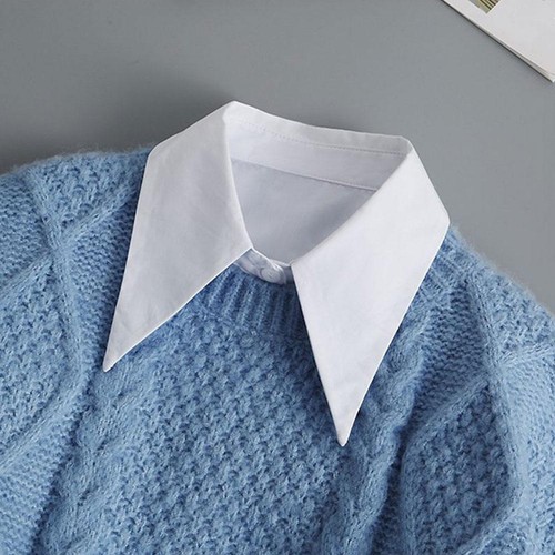 1x White Long Pointed Flat Dickey Collar False-Faux Cotton G1S8 - Picture 8 of 9