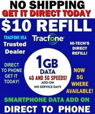 $10 TRACFONE SMARTPHONE REFILL⭐ 1GB + ✅ BONUS DATA  FAST AND DIRECT ⚡ GET TODAY!