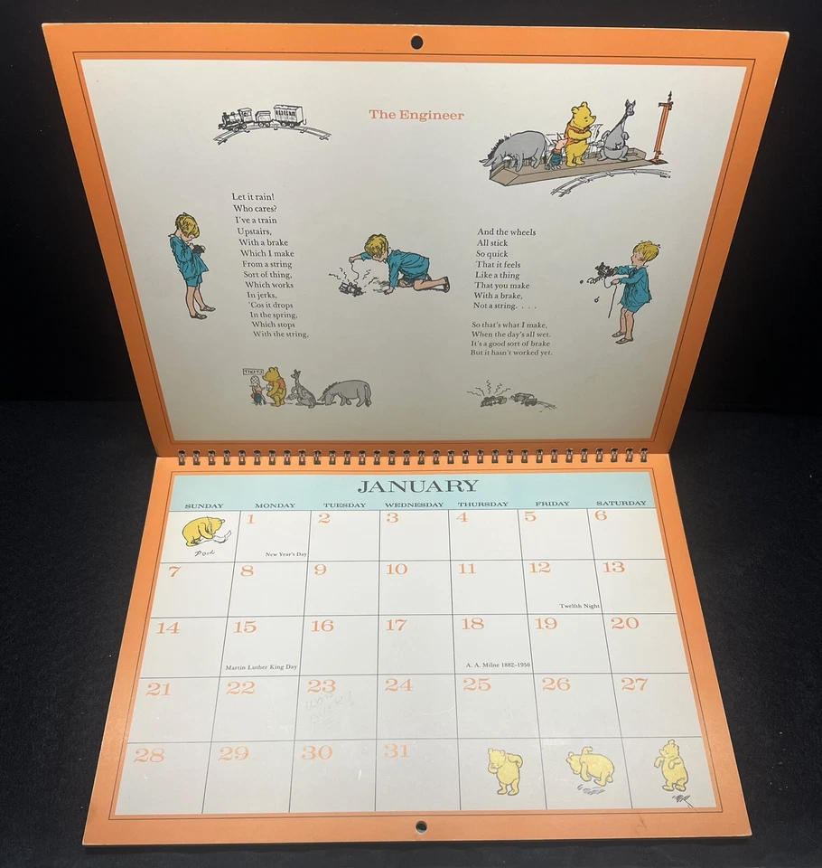РЕДКАЯ VG 1972 Winnie Pooh календарь книга AA Milne иллюстрированный Эрнест Шепард - Изображение 4 из 4