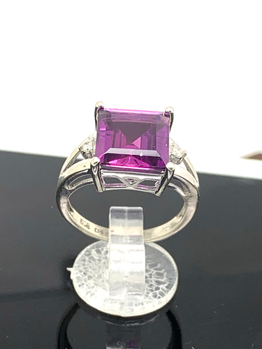 Square Purple Gemstone Diamond Cocktail Ring 10k White Gold Womens Estate Size 6 - Picture 3 of 13
