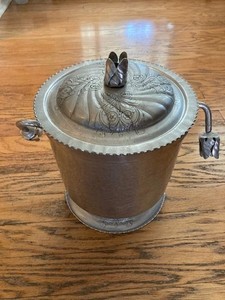 Vintage Hammered Aluminum Ice Bucket /Wine Cooler, mid-century, Rosebud Handles
