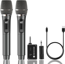 Microphone Wireless, Dual Handheld Cordless Microphones System with Rechargeable