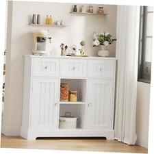  Buffet Cabinet, Coffee Bar with Drawers and Doors, Sideboard Storage White