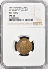 1954__MS 65__5 Centavos, Mexico__Key Date!! Head Right / No Dots__NGC