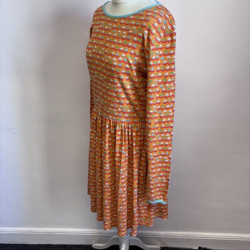 Duns Dress Size Medium Orange Boat Pattern Nautical Organic Cotton - Picture 5 of 9
