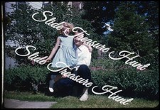 Blonde Girl Young Man 35mm Slide 1950s Red Border Kodachrome
