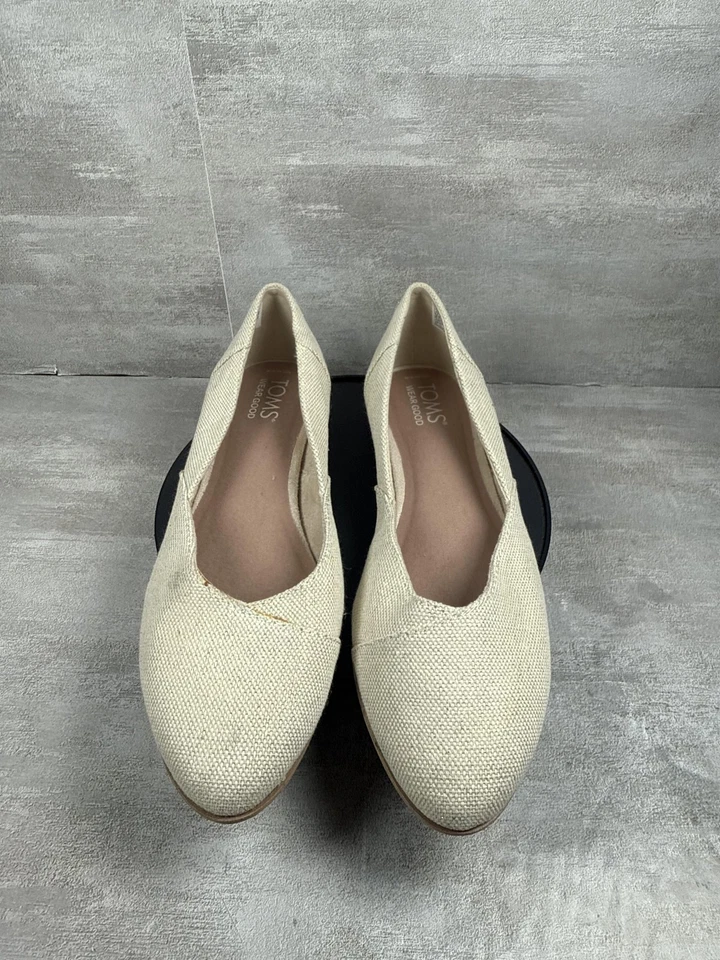 Zapatos TOMS para mujer talla 6,5 crema lona ballet planos sin cordones punta almendra beige Foto 3 de 4
