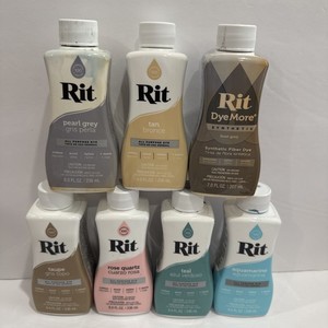 7 used RIT DyeMore & Liquid Dye for Polyester, Acrylic, Grey Teal Taupe Tan Pink